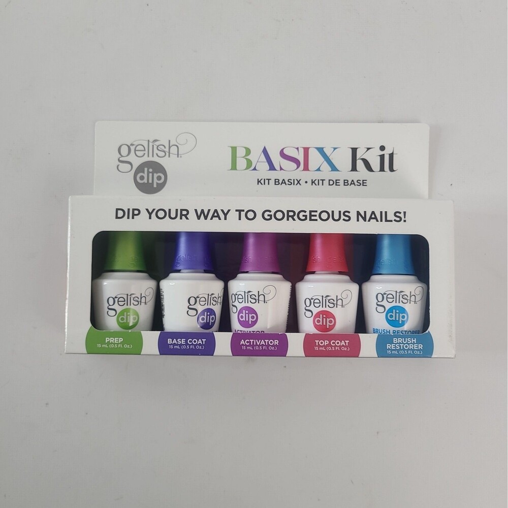 Gelish Dip Basix 5 Piece Nail Manicure Starter System Kit NEW